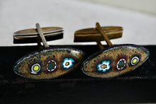 Load image into Gallery viewer, Vintage Men's Ceramic Sun Earth Moon Enamel Oval Football Shaped Cufflinks