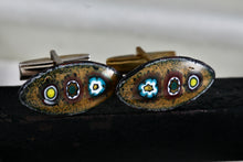 Load image into Gallery viewer, Vintage Men's Ceramic Sun Earth Moon Enamel Oval Football Shaped Cufflinks