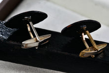 Load image into Gallery viewer, Vintage Men's Ceramic Sun Earth Moon Enamel Oval Football Shaped Cufflinks