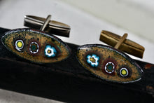 Load image into Gallery viewer, Vintage Men's Ceramic Sun Earth Moon Enamel Oval Football Shaped Cufflinks