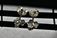 Load image into Gallery viewer, Native American Zuni Onyx, Turquoise, & Red Coral Trio Inlay Silver Stud Earrings