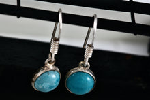 Load image into Gallery viewer, Sterling Silver Native American Round Dangle Turquoise Stone Hook Earrings