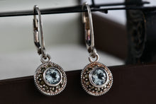 Load image into Gallery viewer, DBJ Sterling Silver Round Aquamarine Rhinestone Dangle Clip-On Earrings
