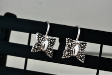 Load image into Gallery viewer, Vintage SU Sterling Silver Small Rhinestone Butterfly Dangle Hook Earrings
