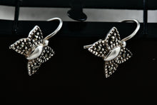 Load image into Gallery viewer, Vintage SU Sterling Silver Small Rhinestone Butterfly Dangle Hook Earrings
