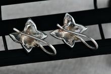 Load image into Gallery viewer, Vintage SU Sterling Silver Small Rhinestone Butterfly Dangle Hook Earrings