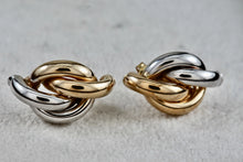 Load image into Gallery viewer, Vintage 14Kt Yellow Gold & White Gold Knot Twist Tube Earrings