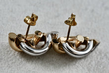 Load image into Gallery viewer, Vintage 14Kt Yellow Gold & White Gold Knot Twist Tube Earrings