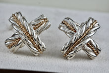 Load image into Gallery viewer, Pazia Sterling Silver & 18K Gold Large "X" Twist Rope Clip-on Earrings