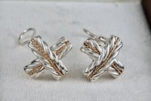 Load image into Gallery viewer, Pazia Sterling Silver & 18K Gold Large "X" Twist Rope Clip-on Earrings
