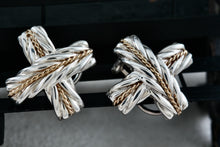 Load image into Gallery viewer, Pazia Sterling Silver & 18K Gold Large "X" Twist Rope Clip-on Earrings