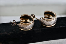 Load image into Gallery viewer, CJI Angela Candela 14Kt. Yellow Gold & Sterling Silver Floral Inlay Hoop Earrings