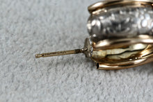 Load image into Gallery viewer, CJI Angela Candela 14Kt. Yellow Gold & Sterling Silver Floral Inlay Hoop Earrings