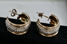 Load image into Gallery viewer, CJI Angela Candela 14Kt. Yellow Gold & Sterling Silver Floral Inlay Hoop Earrings