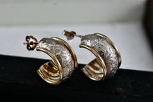 Load image into Gallery viewer, CJI Angela Candela 14Kt. Yellow Gold & Sterling Silver Floral Inlay Hoop Earrings