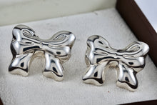 Load image into Gallery viewer, Vintage Taxco Mexico Sterling Silver Large Ribbon Bow Stud Earrings