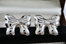 Load image into Gallery viewer, Vintage Taxco Mexico Sterling Silver Large Ribbon Bow Stud Earrings