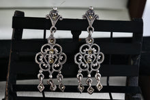 Load image into Gallery viewer, Vintage Sterling Silver Rhinestone Chandelier Dangle Triple Drop Stud 1.75" Earrings