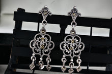 Load image into Gallery viewer, Vintage Sterling Silver Rhinestone Chandelier Dangle Triple Drop Stud 1.75" Earrings