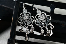 Load image into Gallery viewer, Vintage Sterling Silver Rhinestone Chandelier Dangle Triple Drop Stud 1.75" Earrings