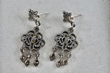 Load image into Gallery viewer, Vintage Sterling Silver Rhinestone Chandelier Dangle Triple Drop Stud 1.75" Earrings
