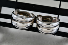 Load image into Gallery viewer, Sterling Silver Small Wide Hoop Huggie Clip-On Earrings Signed