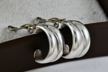 Load image into Gallery viewer, Sterling Silver Small Wide Hoop Huggie Clip-On Earrings Signed