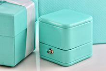 Load image into Gallery viewer, Tiffany & Co. Blue Teal Leather Engagement Ring Presentation Box Packaging