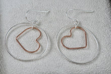 Load image into Gallery viewer, IBB Sterling Silver Dangle Heart Circle Hook Earrings