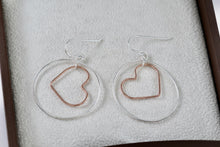 Load image into Gallery viewer, IBB Sterling Silver Dangle Heart Circle Hook Earrings