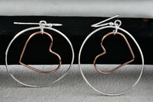 Load image into Gallery viewer, IBB Sterling Silver Dangle Heart Circle Hook Earrings
