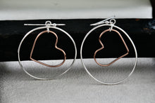 Load image into Gallery viewer, IBB Sterling Silver Dangle Heart Circle Hook Earrings