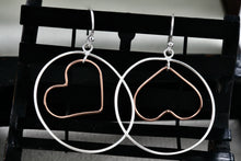 Load image into Gallery viewer, IBB Sterling Silver Dangle Heart Circle Hook Earrings