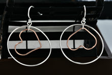 Load image into Gallery viewer, IBB Sterling Silver Dangle Heart Circle Hook Earrings