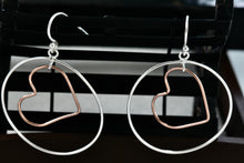 Load image into Gallery viewer, IBB Sterling Silver Dangle Heart Circle Hook Earrings