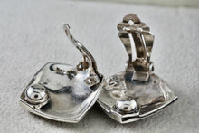 Load image into Gallery viewer, Large Sterling Silver Marcasite Square Cushion Rhinestone Clip-On Earrings Signed MJ