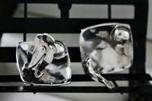 Load image into Gallery viewer, Large Sterling Silver Marcasite Square Cushion Rhinestone Clip-On Earrings Signed MJ