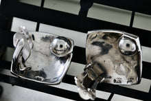 Load image into Gallery viewer, Large Sterling Silver Marcasite Square Cushion Rhinestone Clip-On Earrings Signed MJ