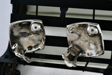 Load image into Gallery viewer, Large Sterling Silver Marcasite Square Cushion Rhinestone Clip-On Earrings Signed MJ