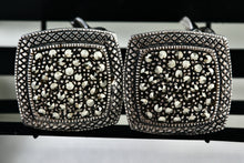 Load image into Gallery viewer, Large Sterling Silver Marcasite Square Cushion Rhinestone Clip-On Earrings Signed MJ