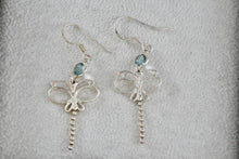 Load image into Gallery viewer, Sterling Silver Aquamarine Dragonfly Dangle Hook Earrings