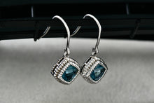 Load image into Gallery viewer, HDS Helzberg Diamond Sterling Square Cushion Tourmaline Dangle Hook Earrings