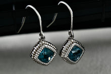 Load image into Gallery viewer, HDS Helzberg Diamond Sterling Square Cushion Tourmaline Dangle Hook Earrings
