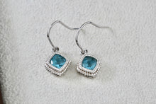 Load image into Gallery viewer, HDS Helzberg Diamond Sterling Square Cushion Tourmaline Dangle Hook Earrings