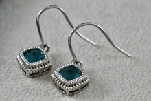 Load image into Gallery viewer, HDS Helzberg Diamond Sterling Square Cushion Tourmaline Dangle Hook Earrings
