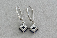 Load image into Gallery viewer, Sterling Silver Square Blue Sapphire Dangle Hook Earrings Signed NV