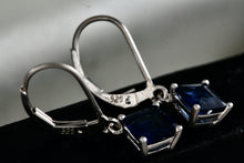 Load image into Gallery viewer, Sterling Silver Square Blue Sapphire Dangle Hook Earrings Signed NV