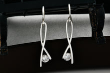 Load image into Gallery viewer, Sterling Silver Dangle CZ Diamond Dangle 1.5" Hook Earrings