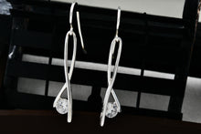 Load image into Gallery viewer, Sterling Silver Dangle CZ Diamond Dangle 1.5" Hook Earrings