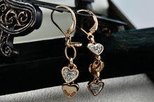 Load image into Gallery viewer, Vermeil Sterling Silver Triple Dangle Heart CZ Diamond Hook Earrings